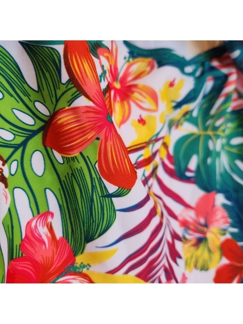 TROPICAL PRINT ONE PIECE MONOKINI RUFFLE SHOULDER RUCHED SWIMSUIT SIZE XL NWT - Picture 3 of 13